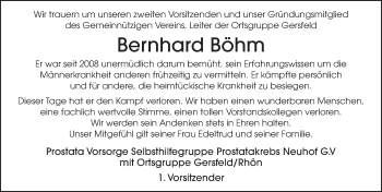 Traueranzeige von Bernhard Böhm von FZ
