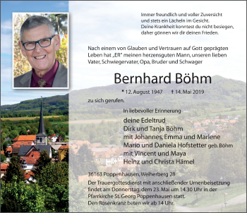 Traueranzeige von Bernhard Böhm von FZ