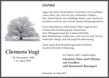 Traueranzeige von Clemens Vogt von FZ