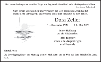 Traueranzeige von Dora Zeller von FZ