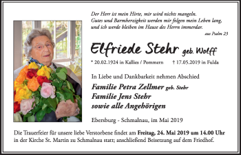 Traueranzeige von Elfriede Stehr von FZ
