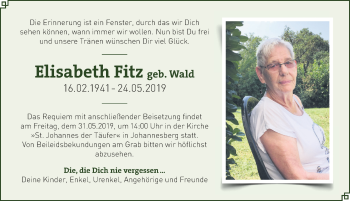 Traueranzeige von Elisabeth Fitz von FZ