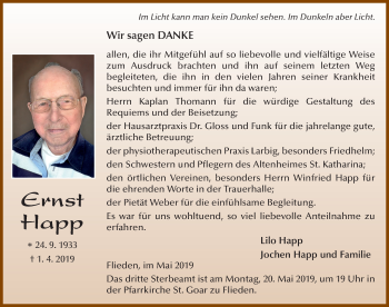 Traueranzeige von Ernst Happ von FZ