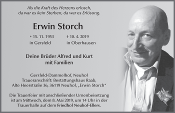 Traueranzeige von Erwin Storch von FZ
