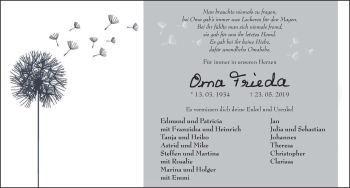 Traueranzeige von Frieda Bock von FZ