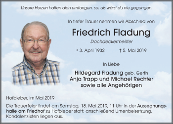 Traueranzeige von Friedrich Fladung von FZ