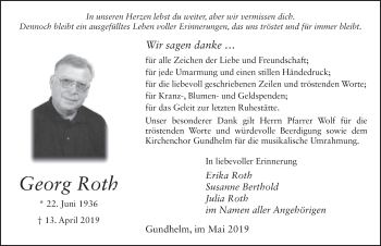 Traueranzeige von Georg Roth von FZ