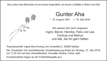 Traueranzeige von Gunter Aha von FZ