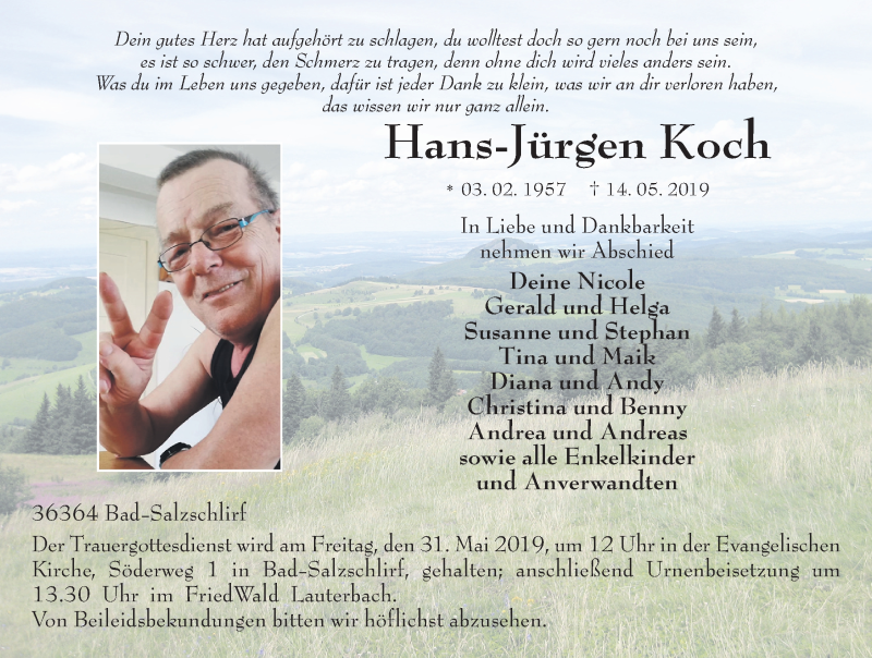  Traueranzeige für Hans-Jürgen Koch vom 25.05.2019 aus FZ