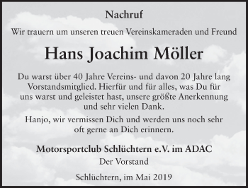 Traueranzeige von Hans Joachim Möller von FZ