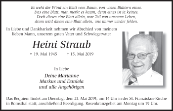 Traueranzeige von Heini Straub von FZ