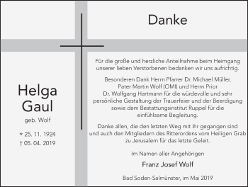 Traueranzeige von Helga Gaul von FZ