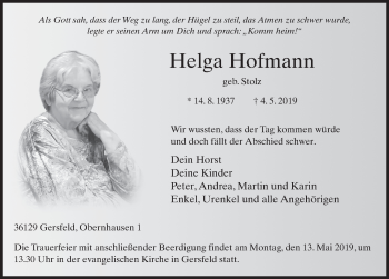 Traueranzeige von Helga Hofmann von FZ