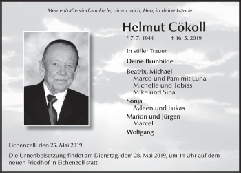 Traueranzeige von Helmut Cökoll von FZ