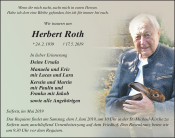 Traueranzeige von Herbert Roth von FZ