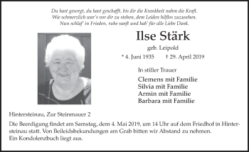 Traueranzeige von Ilse Stärk von FZ