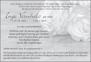 Traueranzeige von Inge Vernholz von FZ
