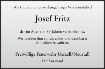 Traueranzeige von Josef Fritz von FZ