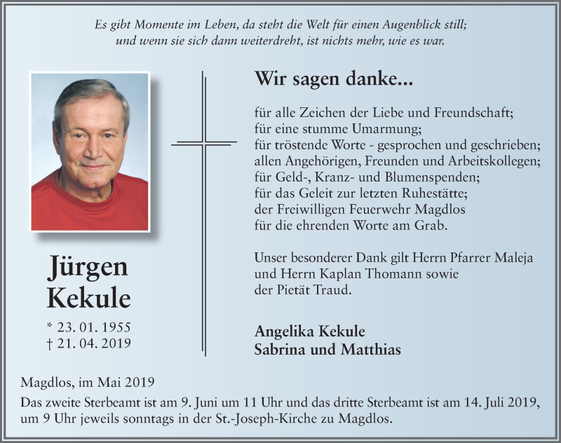  Traueranzeige für Jürgen Kekule vom 25.05.2019 aus FZ