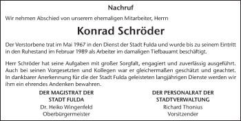 Traueranzeige von Konrad Schröder von FZ