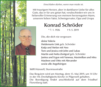 Traueranzeige von Konrad Schröder von FZ