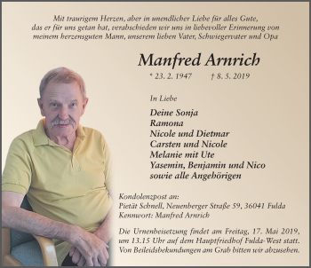 Traueranzeige von Manfred Arnrich von FZ