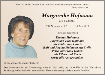 Traueranzeige von Margarethe Hofmann von FZ