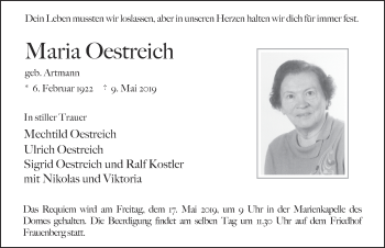 Traueranzeige von Maria Oestreich von FZ