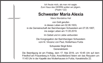 Traueranzeige von Maria Wendelina Heil von FZ