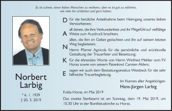Traueranzeige von Norbert Larbig von FZ