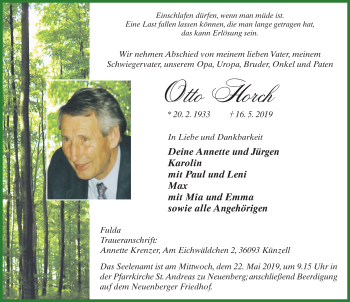 Traueranzeige von Otto Horch von FZ