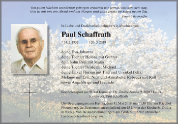 Traueranzeige von Paul Schaffrath von FZ