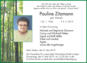 Traueranzeige von Pauline Zitzmann von FZ
