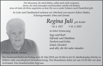 Traueranzeige von Regina Juli von FZ