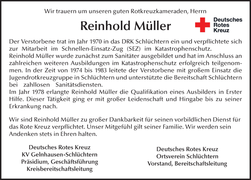  Traueranzeige für Reinhold Müller vom 07.05.2019 aus FZ