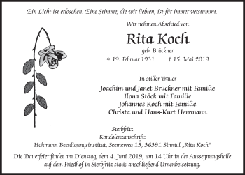 Traueranzeige von Rita Koch von FZ