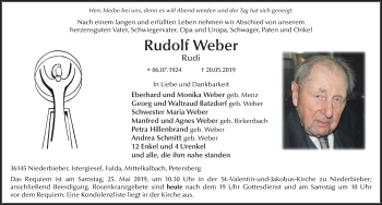 Traueranzeige von Rudolf Weber von FZ