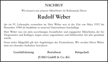 Traueranzeige von Rudolf Weber von FZ