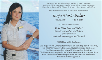 Traueranzeige von Tanja Maria Balzer von FZ