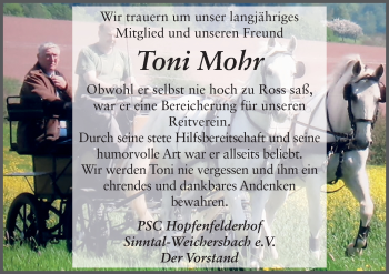 Traueranzeige von Toni Mohr von FZ