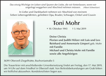 Traueranzeige von Toni Mohr von FZ