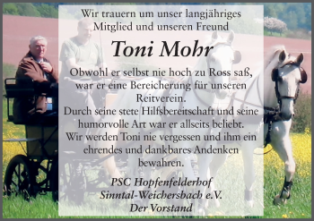Traueranzeige von Toni Mohr von FZ