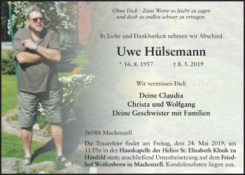 Traueranzeige von Uwe Hülsemann von FZ