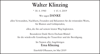 Traueranzeige von Walter Klinzing von FZ