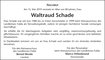 Traueranzeige von Waltraud Schade von FZ