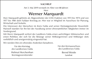 Traueranzeige von Werner Marquardt von FZ