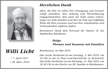 Traueranzeige von Willi Licht von FZ