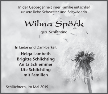 Traueranzeige von Wilma Spöck von FZ