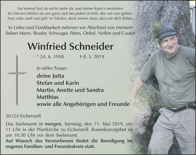  Traueranzeige für Winfried Schneider vom 10.05.2019 aus FZ