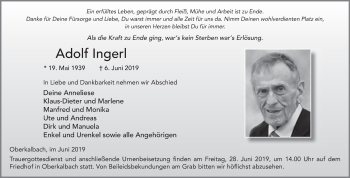 Traueranzeige von Adolf Ingerl von FZ